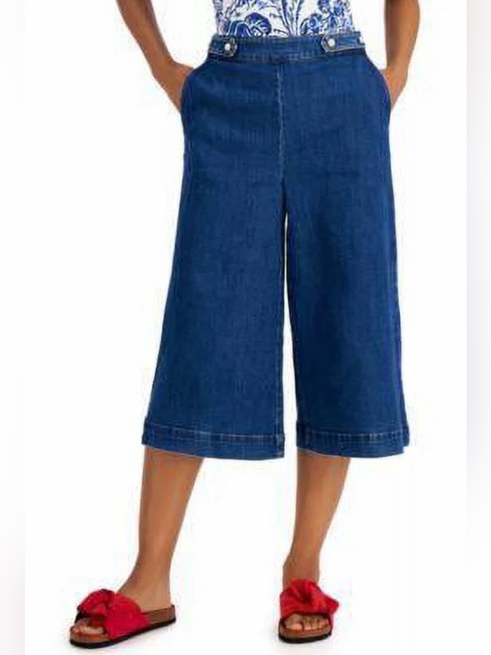 Charter Club Denim Culottes Wide Leg Shorts Size 6 Blue High Rise Cropped Pants